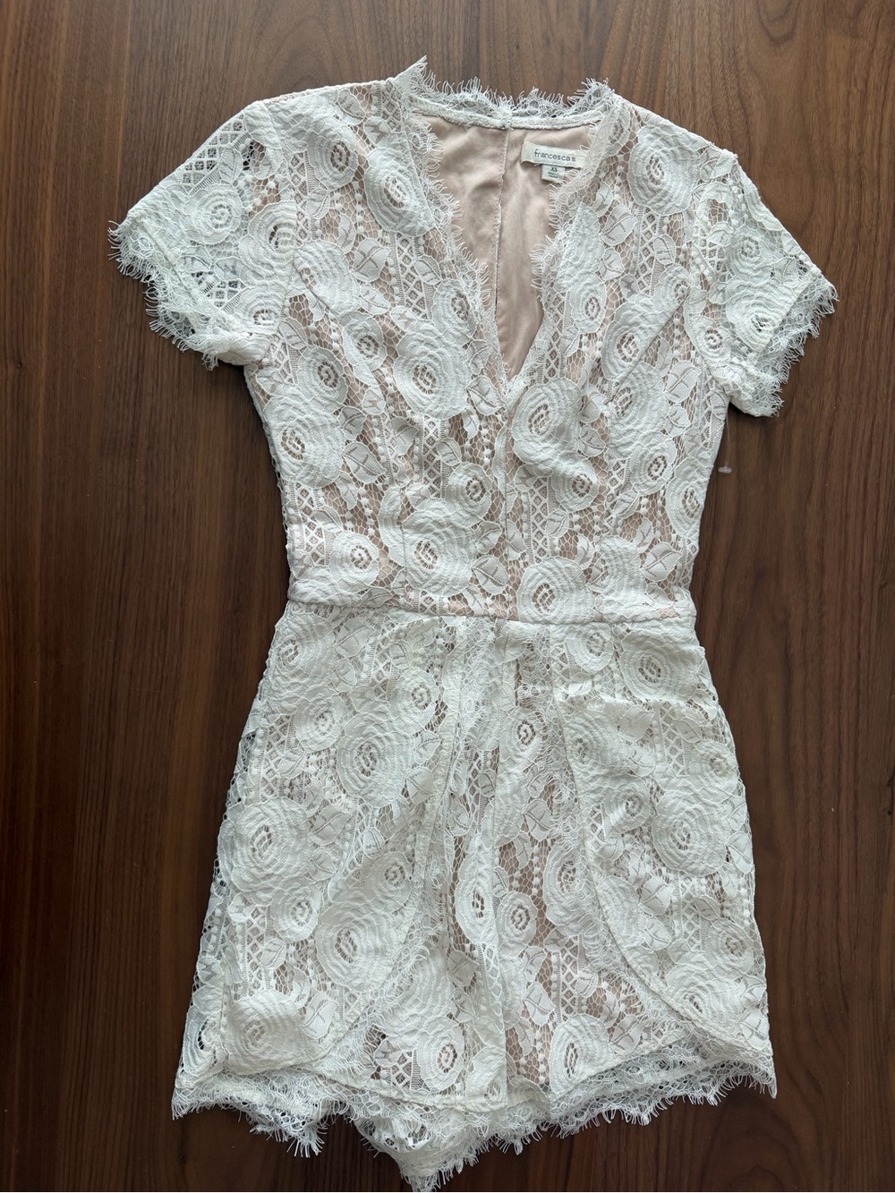 Francesca's Collections White Lace V-Neck Short Sleeve Romper